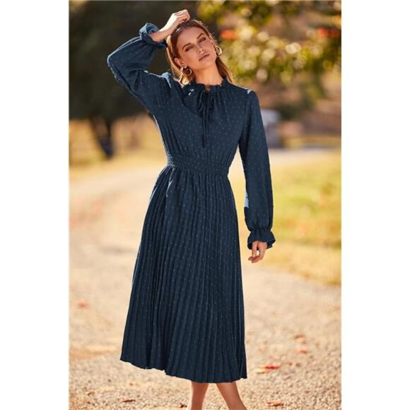 PRETTYGARDEN Women's 2025 Spring Fall Midi Dress Casual Long Sleeve V Neck - Picture 5 of 7